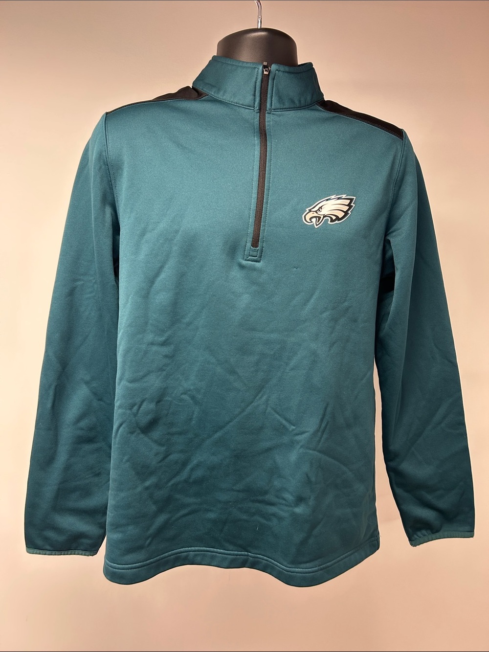 NFL Team Apparel Philadelphia Eagles 1/4 Zip Pullover Medium Green Black